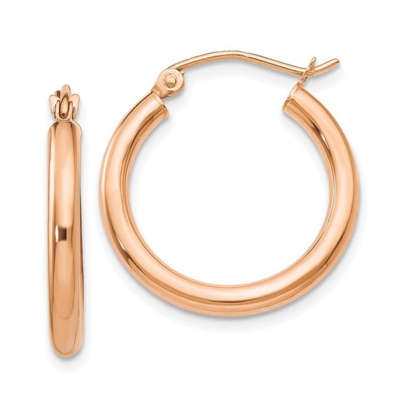 Kazi Luxury 14k Rose Gold Polished 2.5mm Lightweight Tube Hoop Earrings